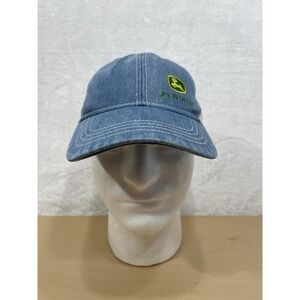 John Deere Denim Blue Trucker Hat White Mesh Back Adjustable Cap Logo